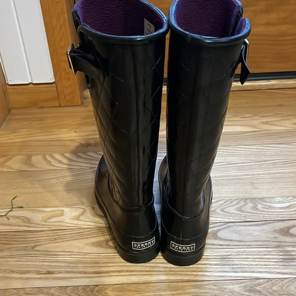Sperry Black Quilted Rain Boots with Buckle size 8 - Picture 4 of 7